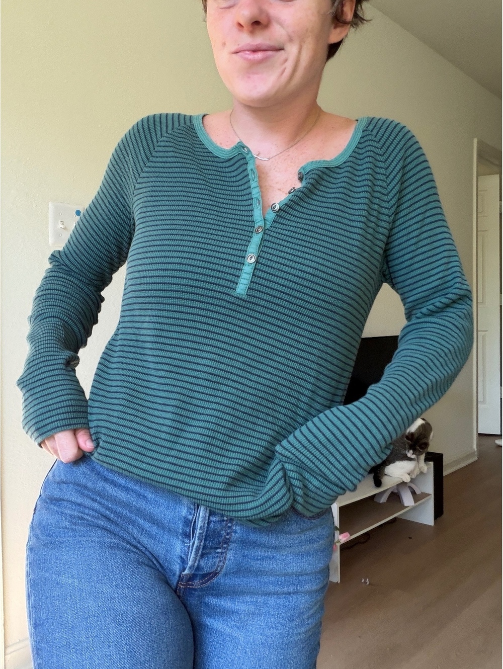 Vintage blue striped long sleeve Henley Eddie bauer